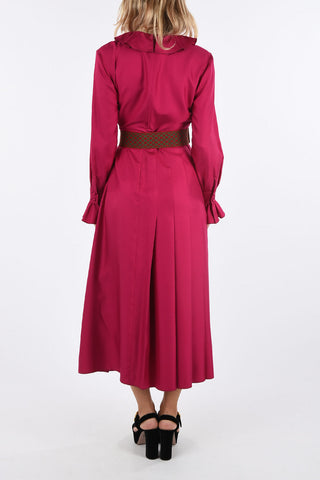 vestito midi in seta con rouches  e cintura