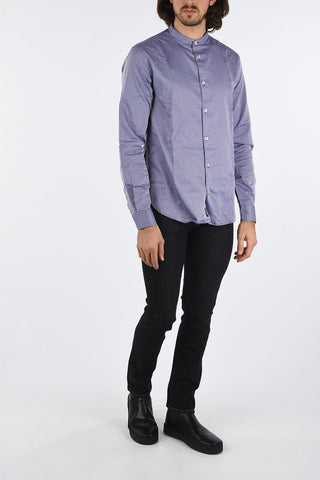 ARMANI JEANS Mandarin Collar Hairline Stripe Shirt