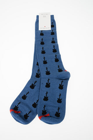 Sz 36-39 Blue Patterned Stretch Socks