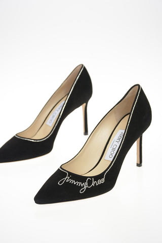 Suede ROMY Pumps with Crystal Embroideries 8.5cm