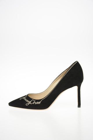 Suede ROMY Pumps with Crystal Embroideries 8.5cm
