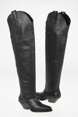 Stivali Texan Pull On  in Pelle Sopra al Ginocchio 4.5cm