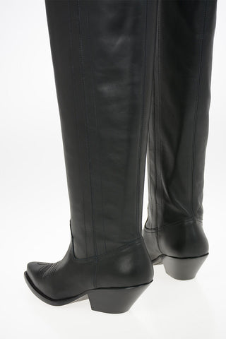 Stivali Texan Pull On  in Pelle Sopra al Ginocchio 4.5cm