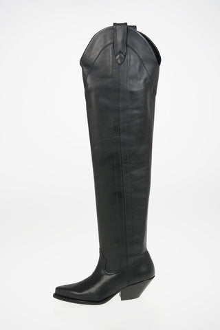 Stivali Texan Pull On  in Pelle Sopra al Ginocchio 4.5cm