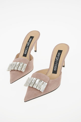 Suede Mules SR1 with Jewel Details 7.5cm
