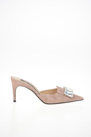 Suede Mules SR1 with Jewel Details 7.5cm