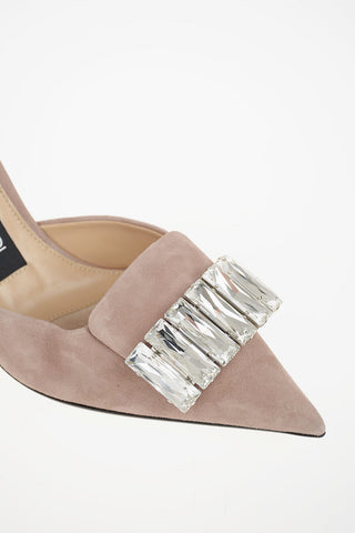 Suede Mules SR1 with Jewel Details 7.5cm