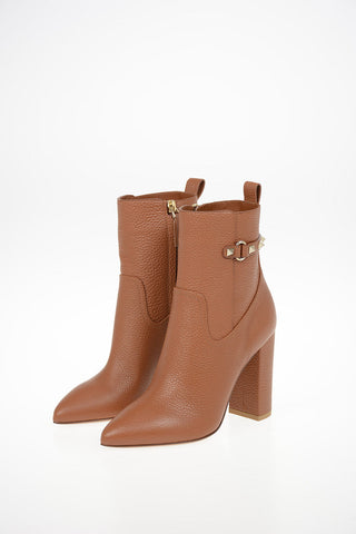 GARAVANI Textured Leather ROCKSTUD Booties 10cm