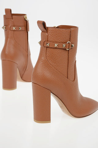 GARAVANI Textured Leather ROCKSTUD Booties 10cm