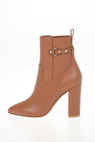 GARAVANI Textured Leather ROCKSTUD Booties 10cm