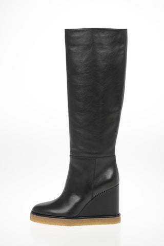 Leather Pull On Wdge Boots 10cm
