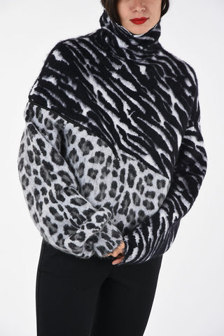 Animal printed turtle-neck sweater with zip