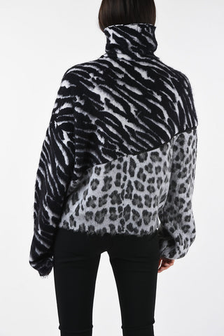 Animal printed turtle-neck sweater with zip