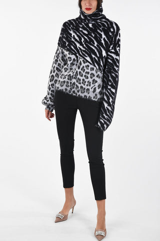 Animal printed turtle-neck sweater with zip