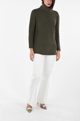 crochet turtle-neck sweater with Jewel details