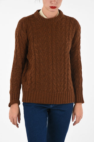 wool cable knit crew-neck sweater