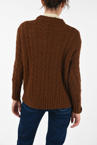 wool cable knit crew-neck sweater