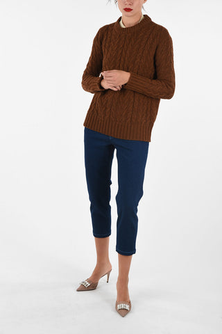 wool cable knit crew-neck sweater