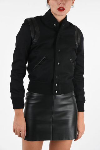 giubbotto varsity con rifiniture in pelle di agnello