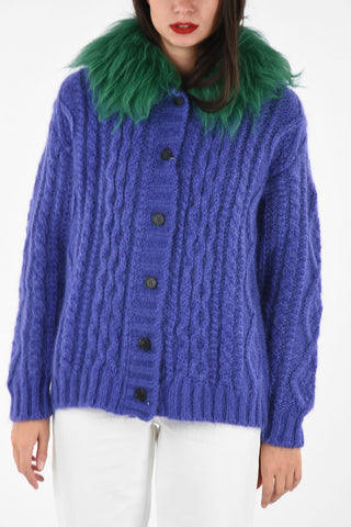 cable knit cardigan with hairy mohair applications 