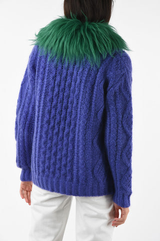 cable knit cardigan with hairy mohair applications 