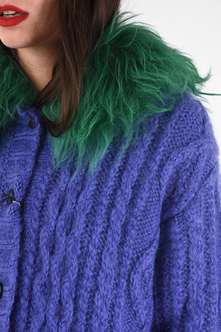 cable knit cardigan with hairy mohair applications 