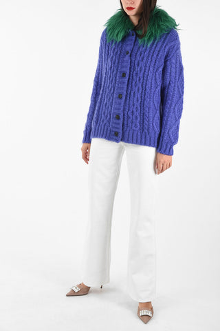 cable knit cardigan with hairy mohair applications 