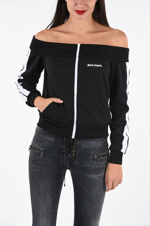 Full Zip Off Shoulder Sweatshirt