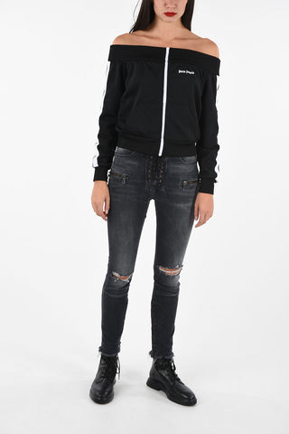 Full Zip Off Shoulder Sweatshirt