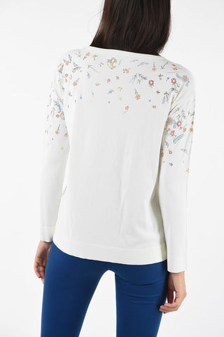 Maglia Girocollo Con Applicazioni Floreali