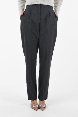 district check wool high-rise  pants