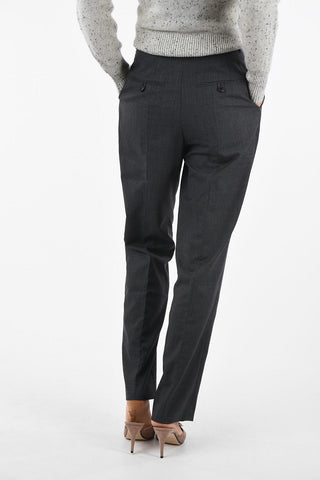 district check wool high-rise  pants