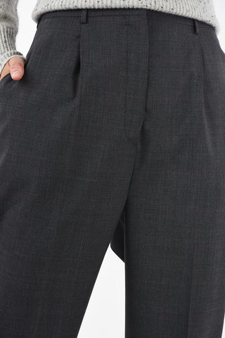 district check wool high-rise  pants