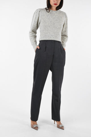district check wool high-rise  pants