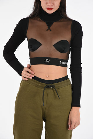 Felpa Crop SENSITIVE CONTENT Collo Alto in Tulle