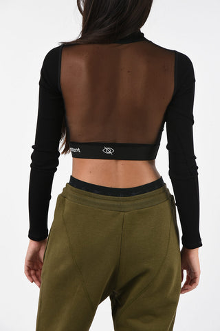 Felpa Crop SENSITIVE CONTENT Collo Alto in Tulle