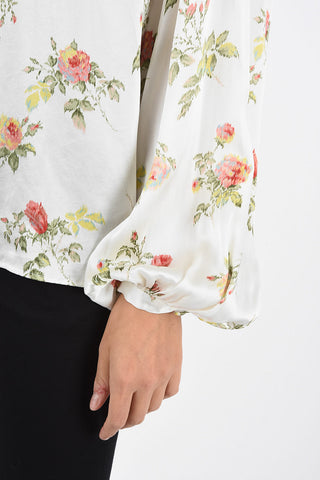 Floral-printed silk tie neck blouse