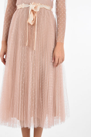 polka dots tulle midi dress with belt and petticoat