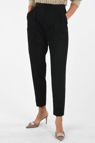 Pantaloni in lana a vita alta a doppia pince