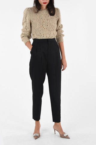 Pantaloni in lana a vita alta a doppia pince