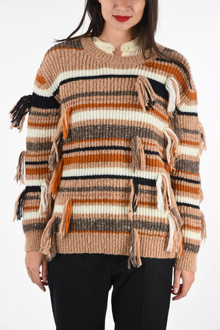 Fringed crewneck sweater