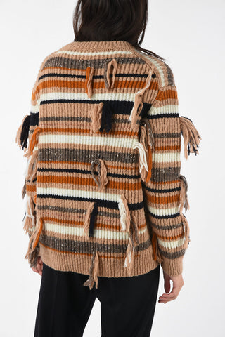 Fringed crewneck sweater