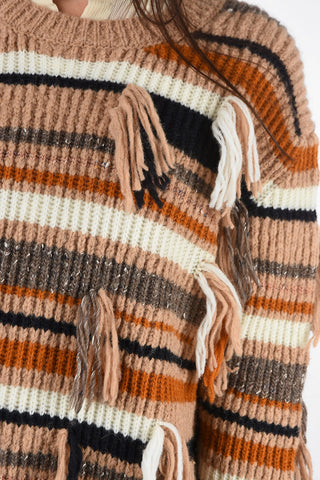 Fringed crewneck sweater