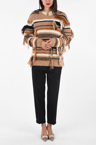 Fringed crewneck sweater