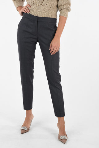 hopsack wool Mid-rise pants with zip Detail