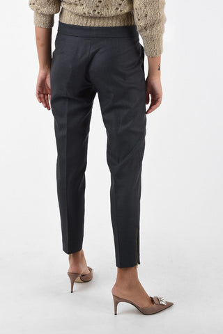 hopsack wool Mid-rise pants with zip Detail