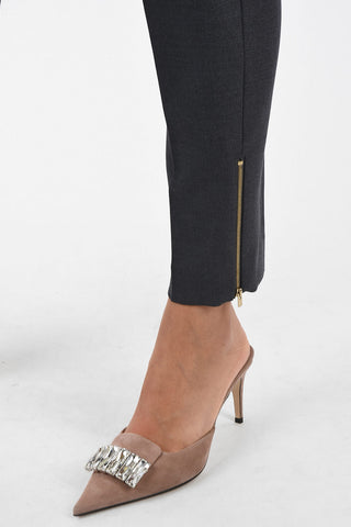 hopsack wool Mid-rise pants with zip Detail