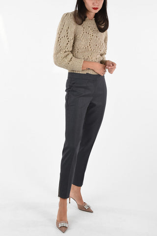 hopsack wool Mid-rise pants with zip Detail