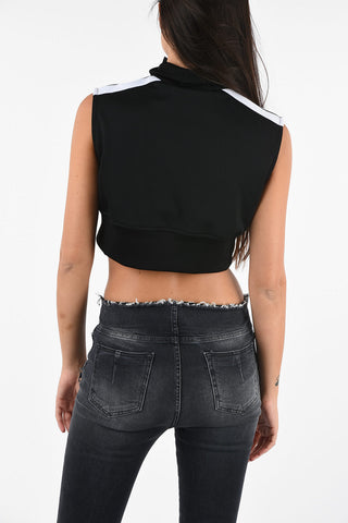 Cropped Full Zip Sleeveless Sweatshirt with Ruffles