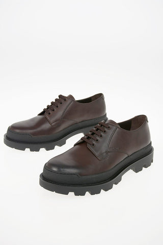 Vintage Effect Leather Platform Derby Shoes